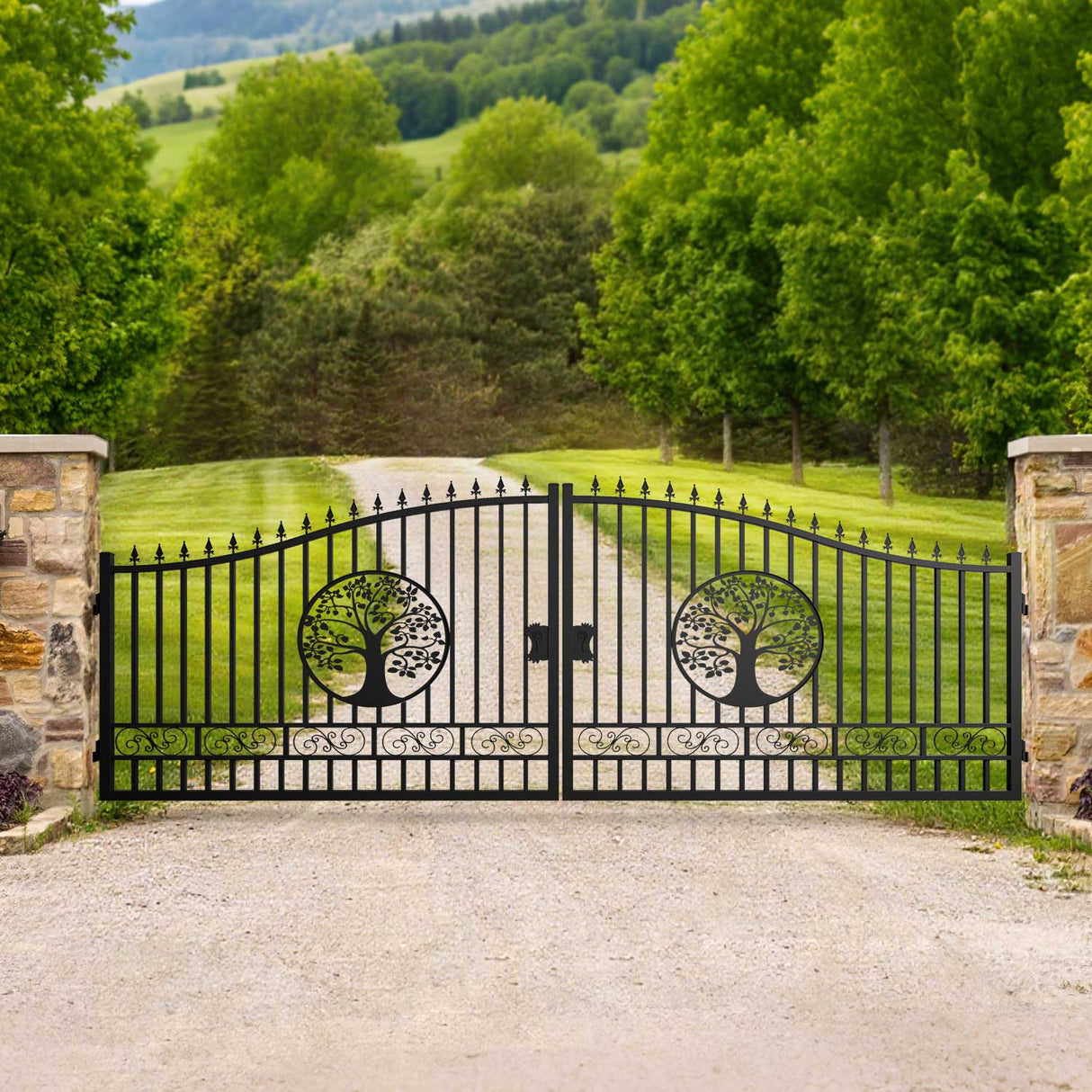 20' × 8' Heavy-Duty Steel Dual-Swing Driveway Gate with Reinforced Uprights