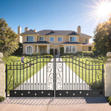 16' × 8' Hot-Dip Galvanized-Steel Dual-Swing Driveway Gate with Star Pattern