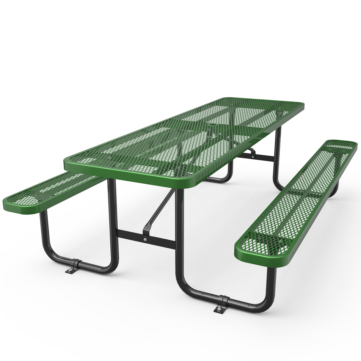 8' Heavy-Duty Coated-Steel Outdoor Picnic Table with Umbrella Hole – 1,100 lb Capacity