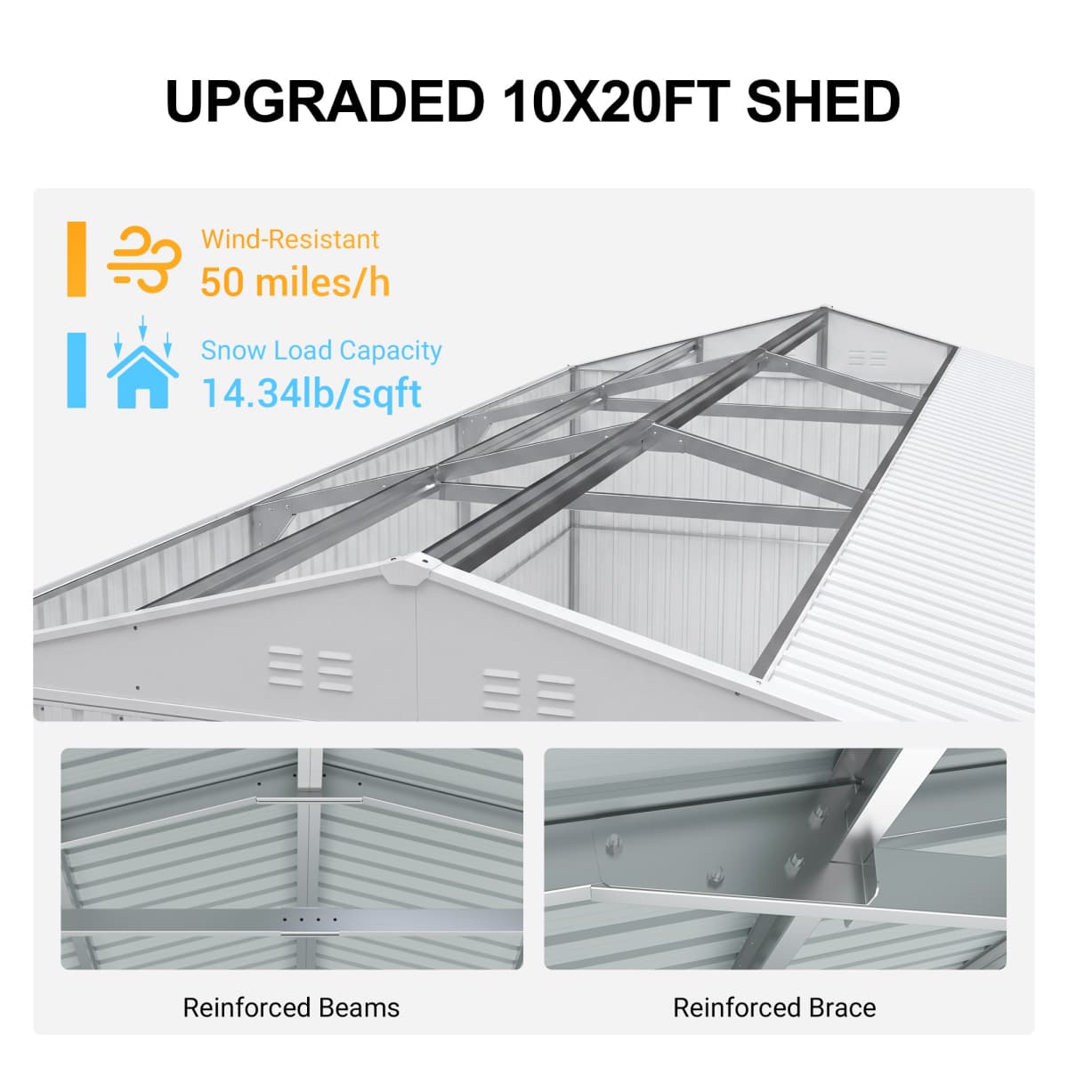 10' × 20' Plus Metal Garage Shed with Double Front Doors & Side Entry