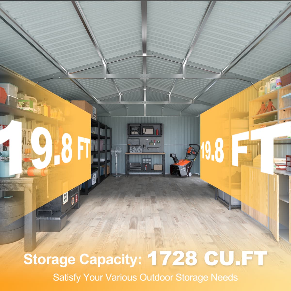 13' × 20' Upgraded Metal Garage Shed with Double Front Doors & Side Entry
