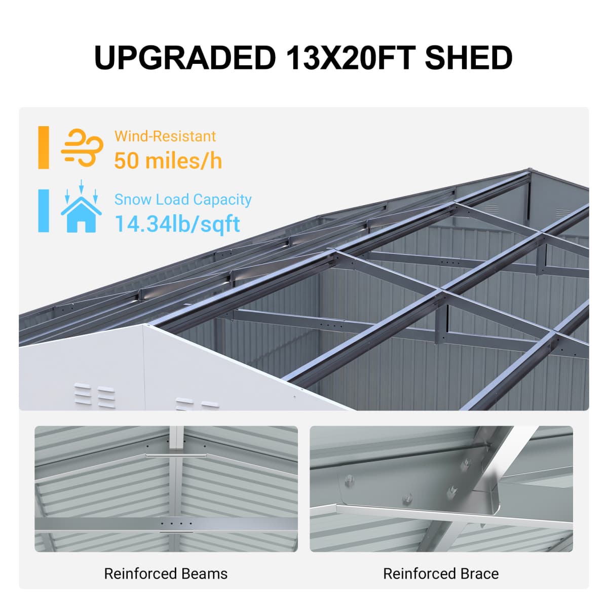 13' × 20' Upgraded Metal Garage Shed with Double Front Doors & Side Entry
