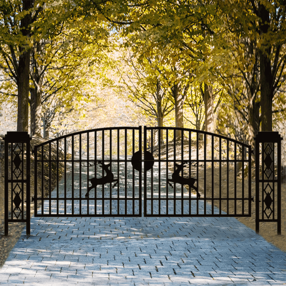 20' × 8' Powder-Coated Iron Dual-Swing Driveway Gate with Deer Motif