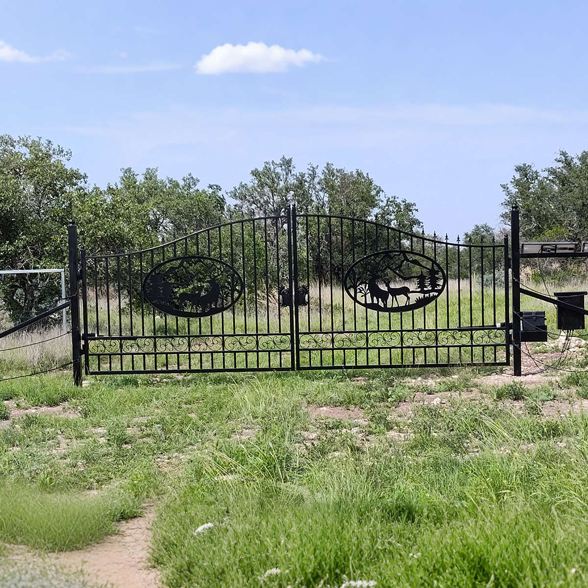 20' × 8' Steel Dual-Swing Driveway Gate with Deer Motif – Black