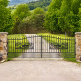 18.7' × 7.1' Powder-Coated Dual-Swing Driveway Gate with Deer Design