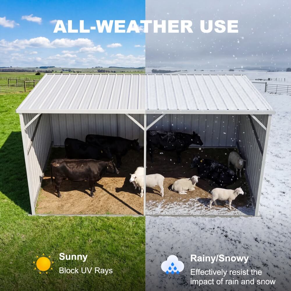 Chery Industrial 20' × 12' Heavy-Duty Metal Livestock Run-In Shed