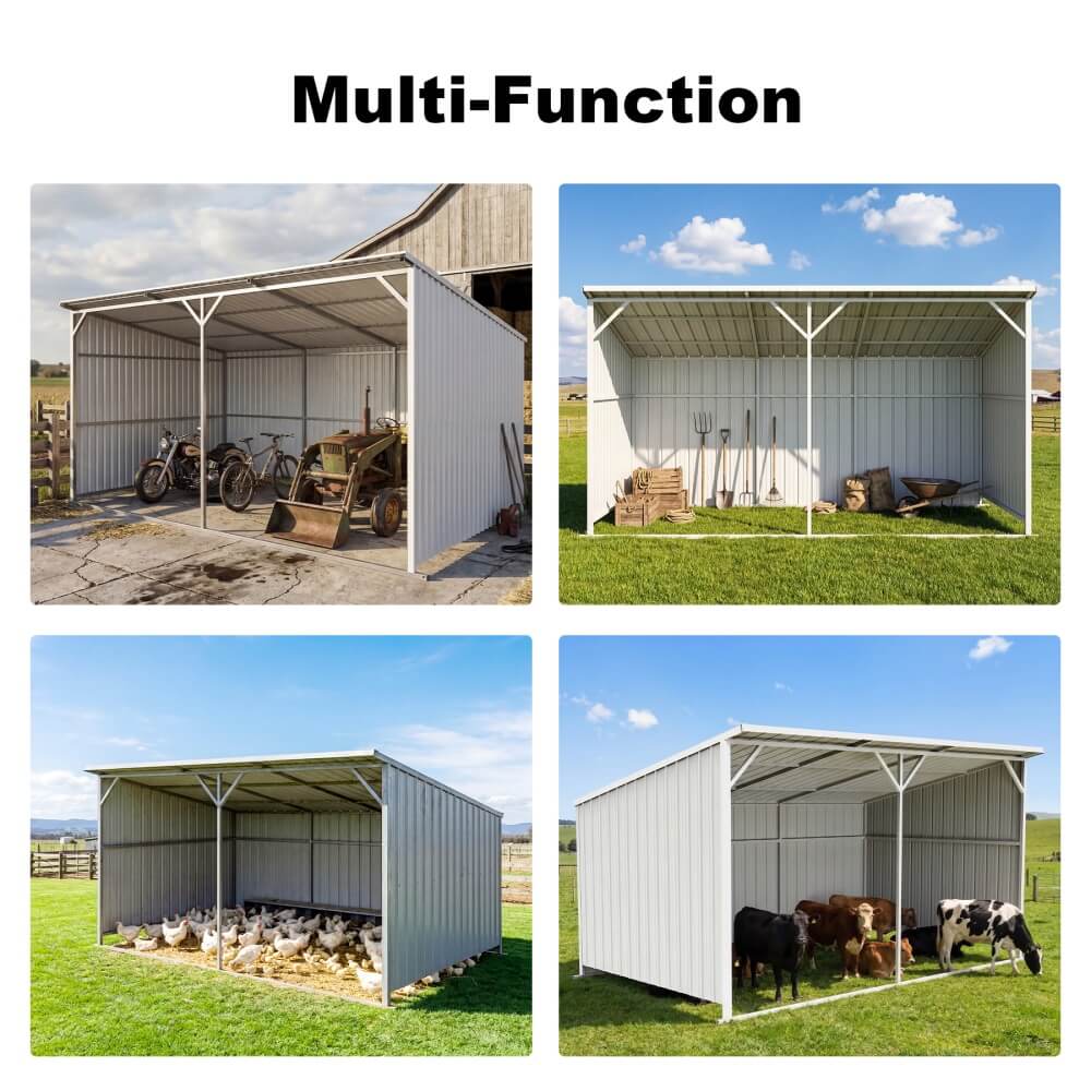 Chery Industrial 20' × 12' Heavy-Duty Metal Livestock Run-In Shed