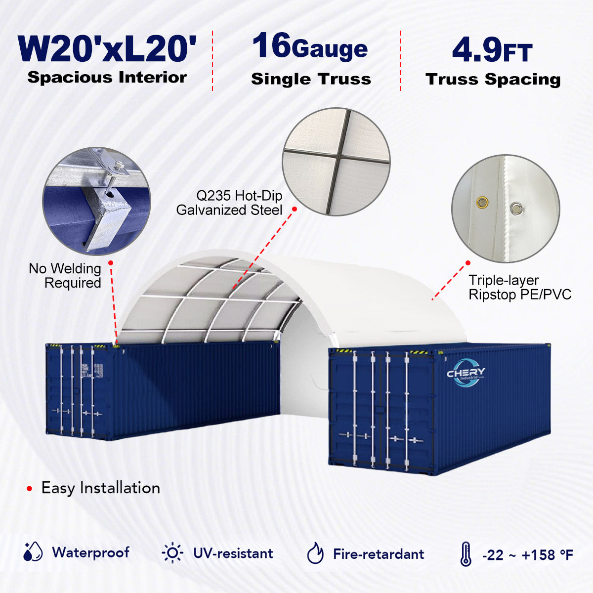 Gold Mountain 20' × 20' Dome Container Shelter with Closed PE Rear Panel