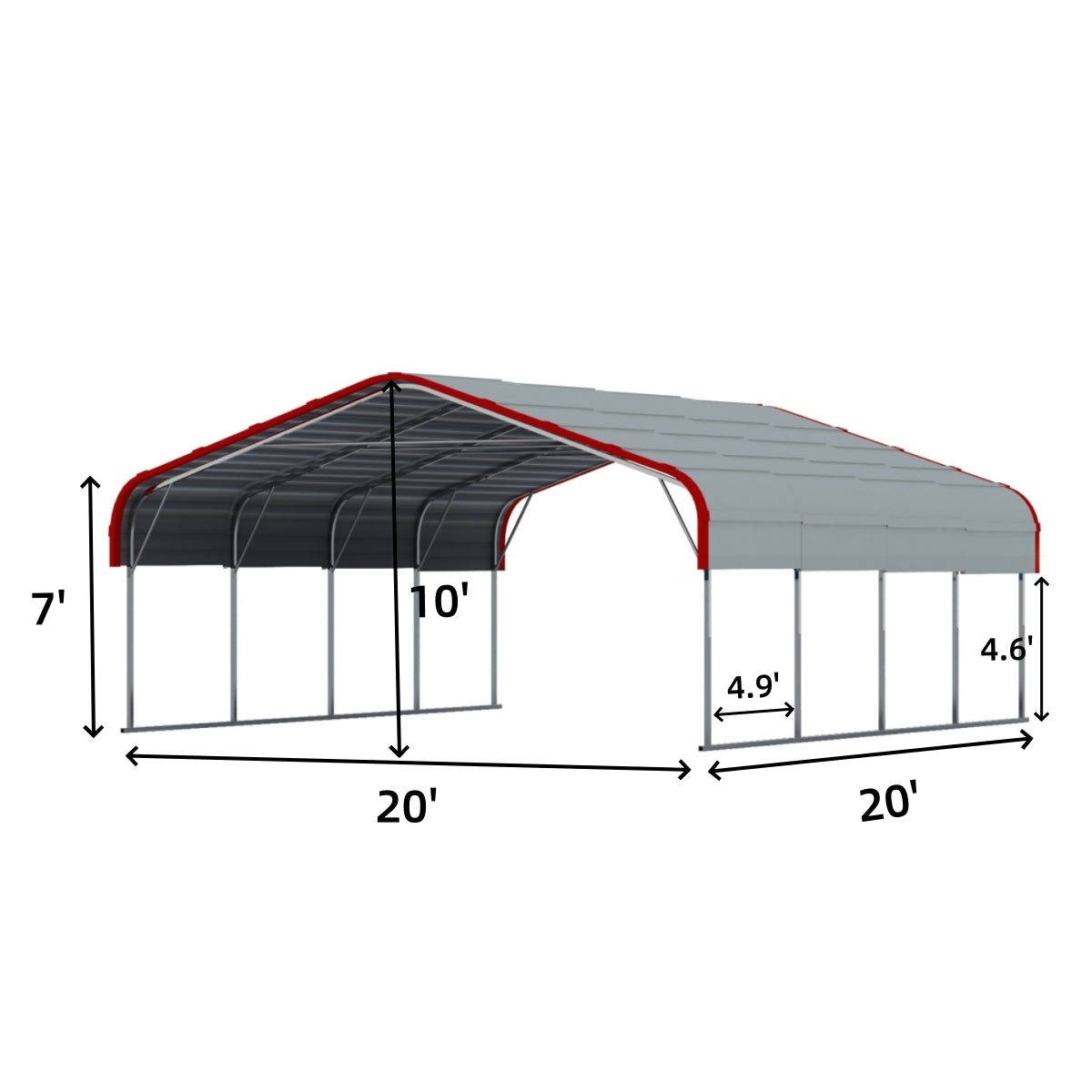 20' × 20' Galvanized-Steel Carport with Metal Roof