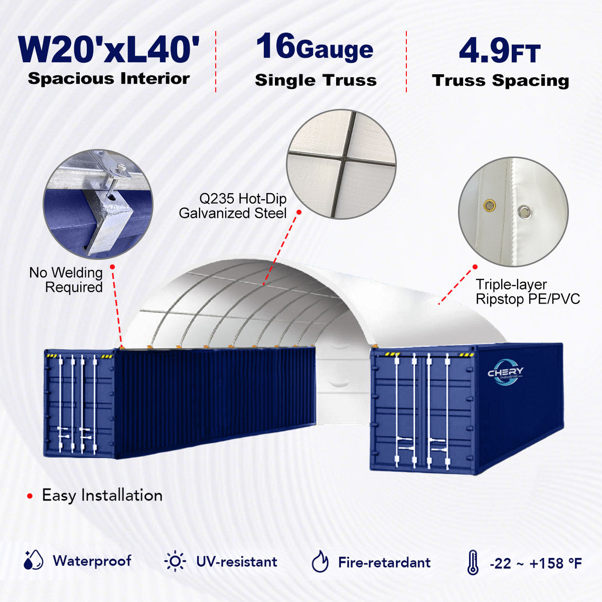 Gold Mountain 20' × 40' Dome Container Shelter with Closed PE Rear Panel