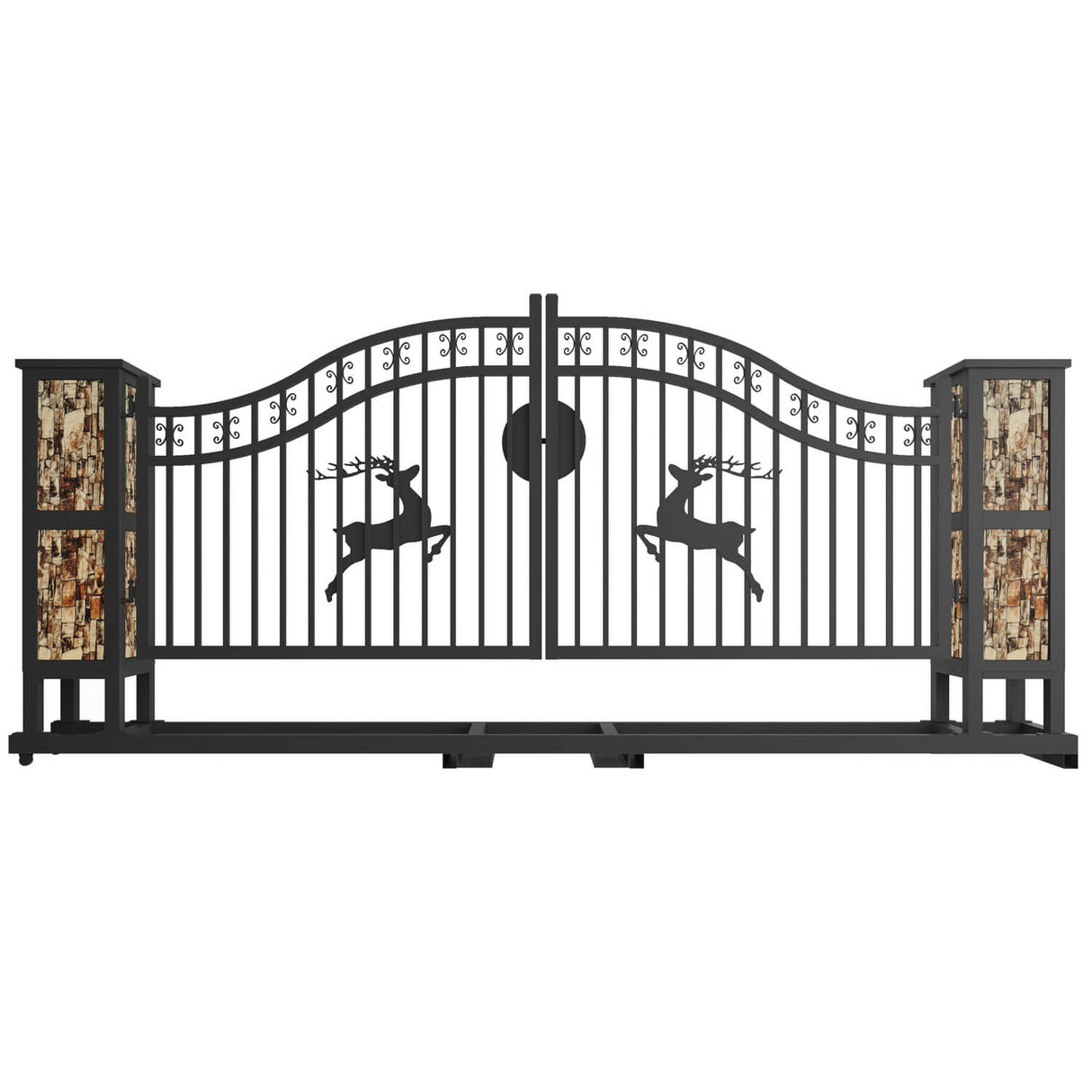 20' × 8' Powder-Coated Iron Dual-Swing Driveway Gate with Deer Motif