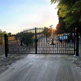 20' × 8' Steel Dual-Swing Driveway Gate with Deer Motif – Black