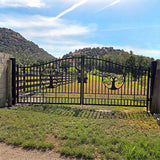 20' × 8' Steel Dual-Swing Driveway Gate with Deer Motif – Black