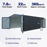 13' × 20' Upgraded Metal Garage Shed with Double Front Doors & Side Entry