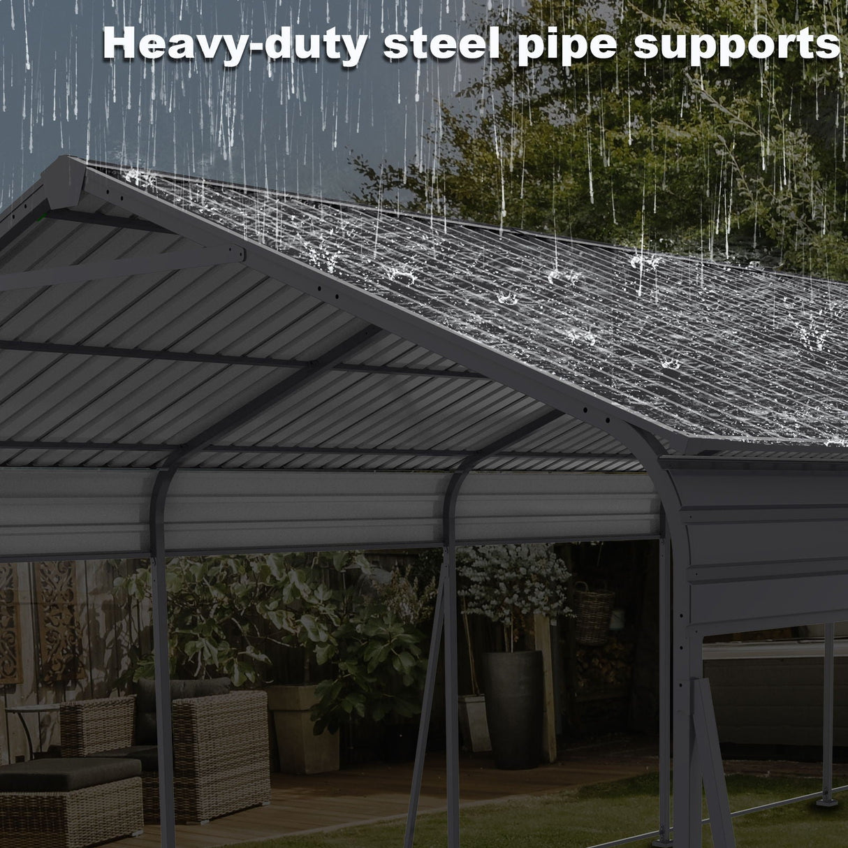 13' × 26.5' Heavy-Duty Metal Carport with Galvanized Steel Roof – Gray