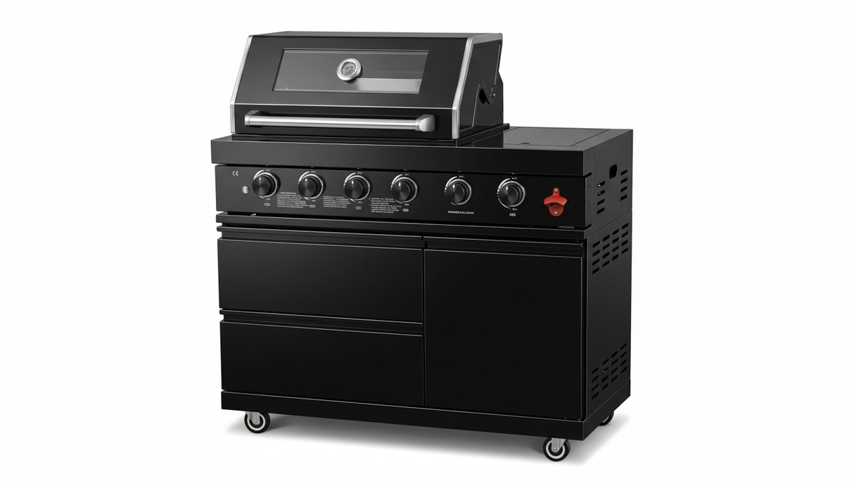 46" Modular Black Stainless Steel Grill Station with 4 Burners & Side Burner