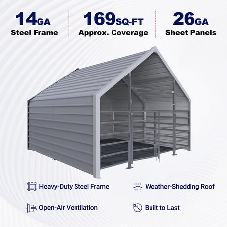 Chery Industrial 13' × 13' Metal Livestock Shelter with Full Rear Wall