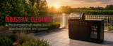 65" Outdoor Kitchen with 4-Burner Grill, Beverage Refrigerator & Marble Countertops – Black