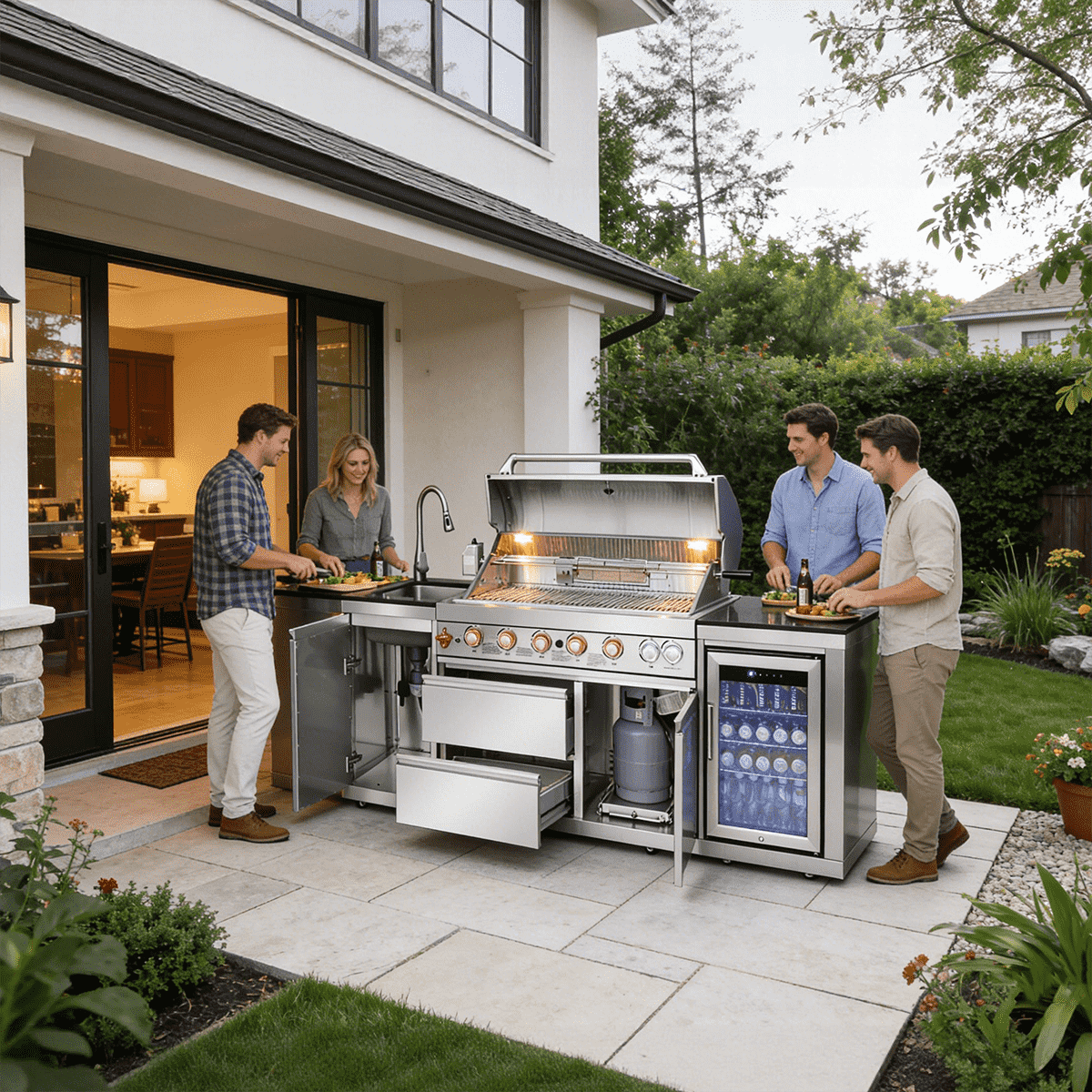 82.5" 83,500 BTU Outdoor Kitchen with 6-Burner Grill, Refrigerator & Sink – Silver