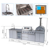 125" 107,000 BTU Outdoor Kitchen with 4-Burner Grill, Pizza Oven & Refrigerator