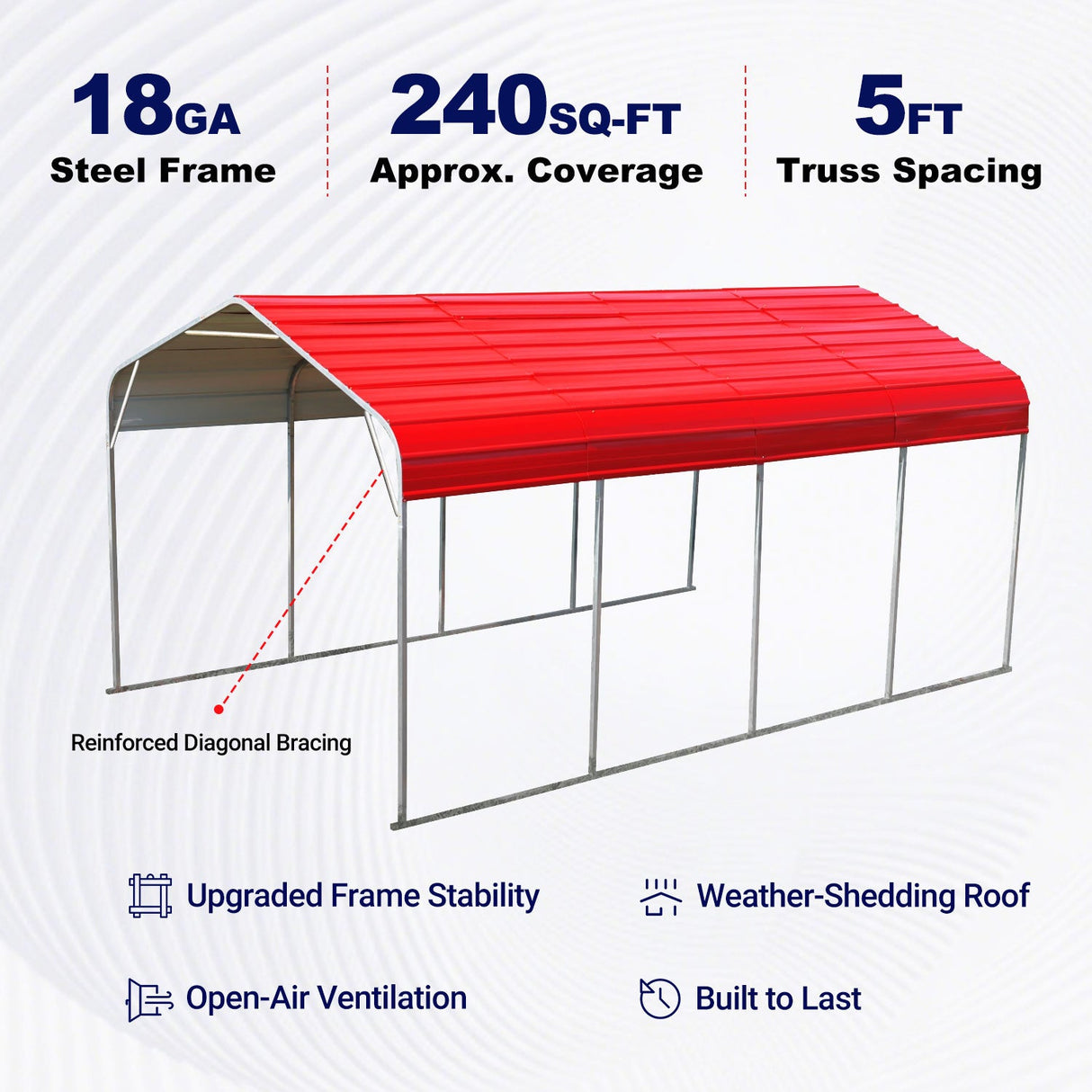 12' × 20' Outdoor Galvanized-Steel Carport