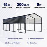 12' × 25' Heavy-Duty Metal Carport with Corrugated Steel Roof