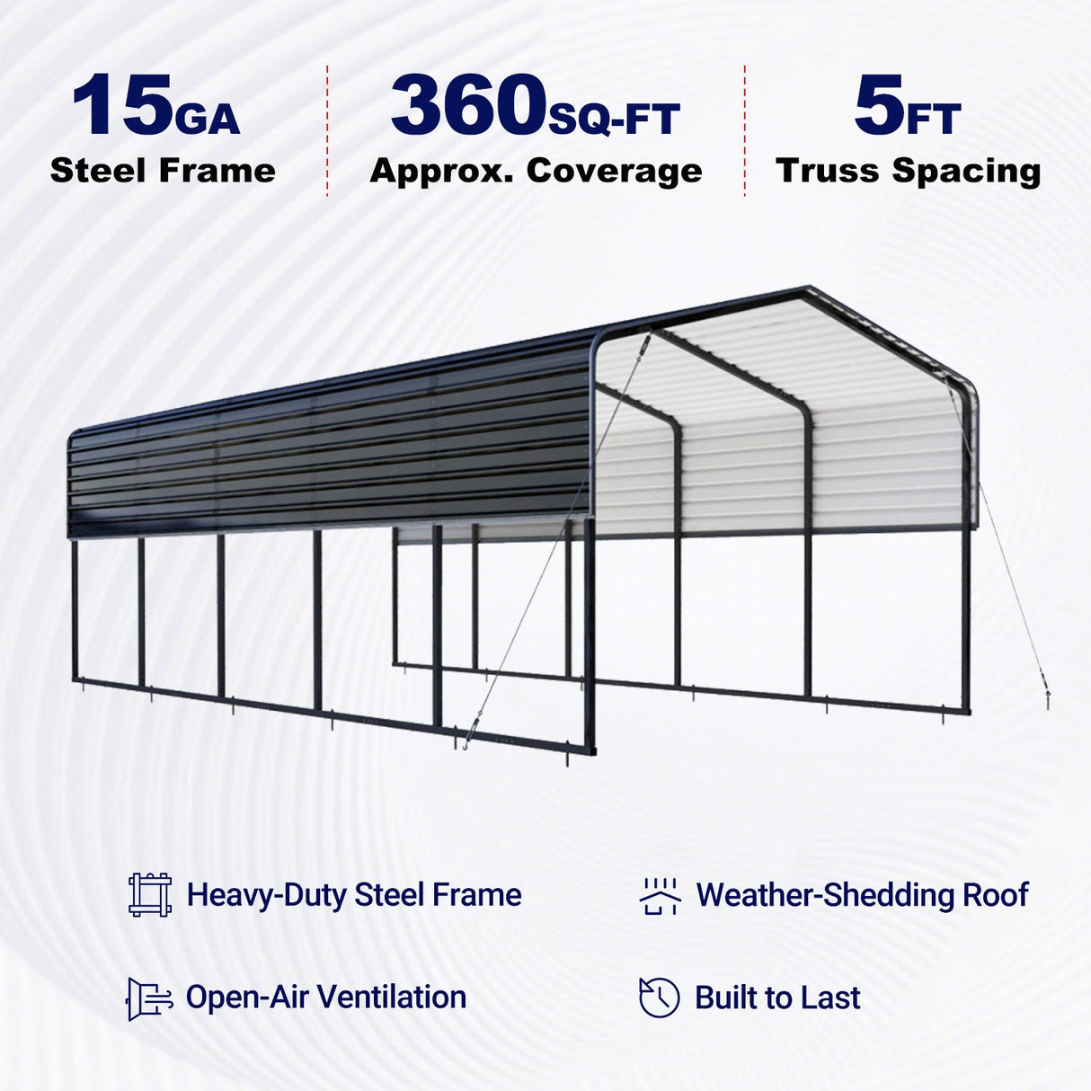 12' × 30' Heavy-Duty Metal Carport with Corrugated Steel Roof