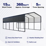 12' × 30' Heavy-Duty Metal Carport with Corrugated Steel Roof