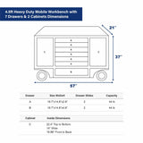 4.5' Heavy-Duty Mobile Workbench with 7 Drawers & 2 Cabinets