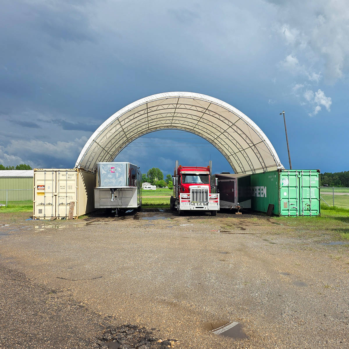 40' × 40' × 15' Double-Truss Shipping-Container Canopy Shelter