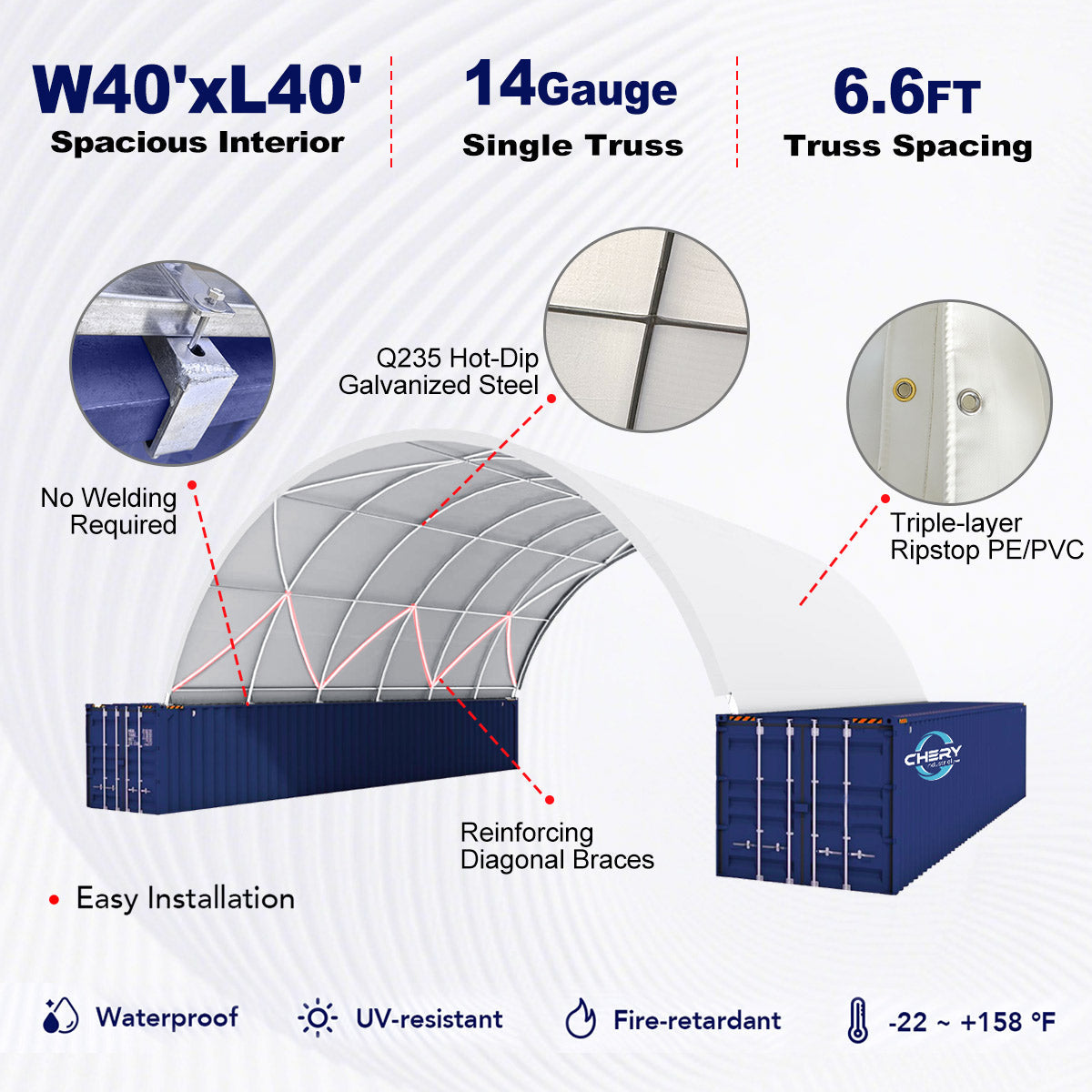 40' × 40' × 13' Shipping-Container Canopy Shelter