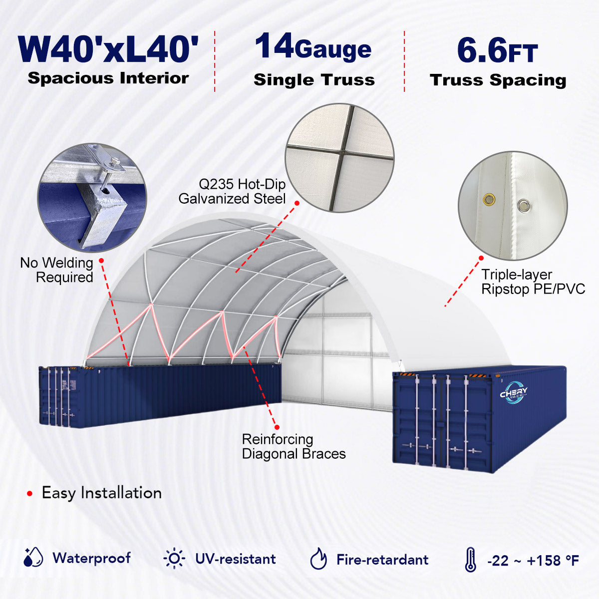 40' × 40' × 13' Container Shelter with Closed Rear Panel — product view 2