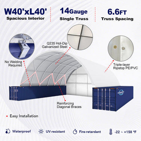 40' × 40' × 13' Container Shelter with Closed Rear Panel