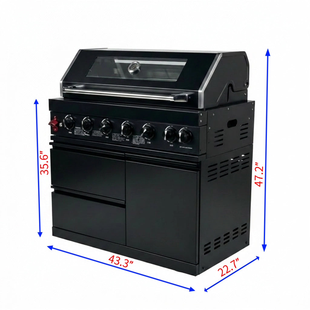 43" Six-Burner 85,000 BTU Stainless Steel Outdoor Kitchen Grill Island – Black