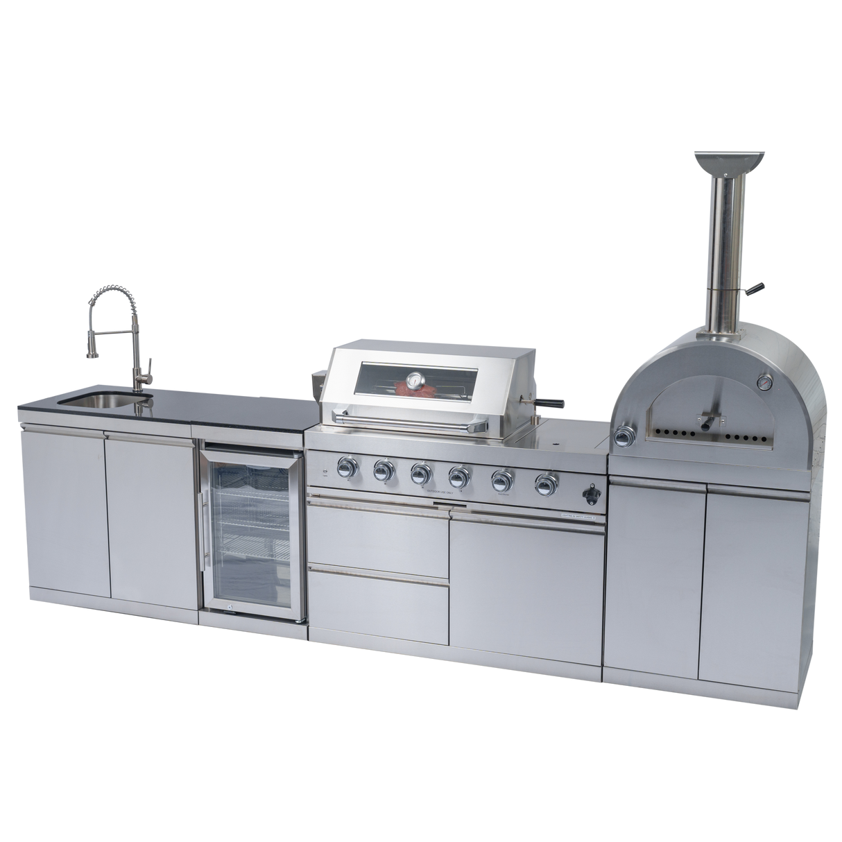 125" 107,000 BTU Outdoor Kitchen with 4-Burner Grill, Pizza Oven & Refrigerator