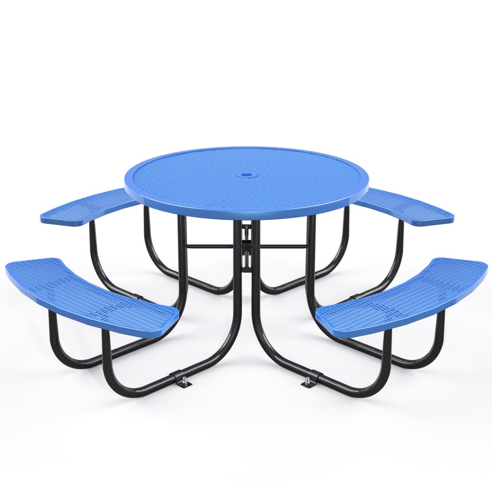 46" Round Heavy-Duty Coated-Steel Picnic Table with Umbrella Hole
