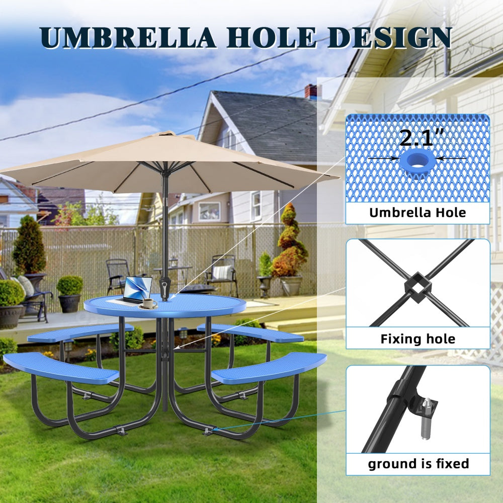 46" Round Heavy-Duty Coated-Steel Picnic Table with Umbrella Hole
