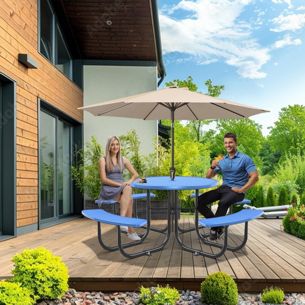46" Round Heavy-Duty Coated-Steel Picnic Table with Umbrella Hole