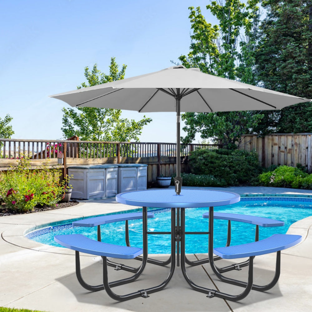 46" Round Heavy-Duty Coated-Steel Picnic Table with Umbrella Hole