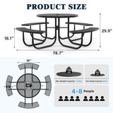 46" Round Heavy-Duty Coated-Steel Picnic Table with Umbrella Hole