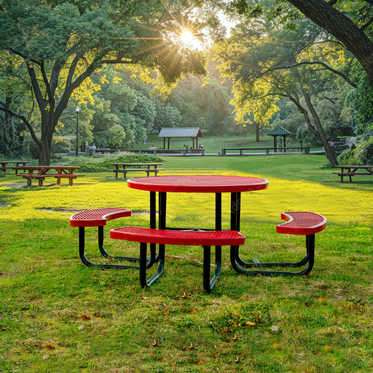 46" Round Heavy-Duty Coated-Steel Picnic Table with Umbrella Hole