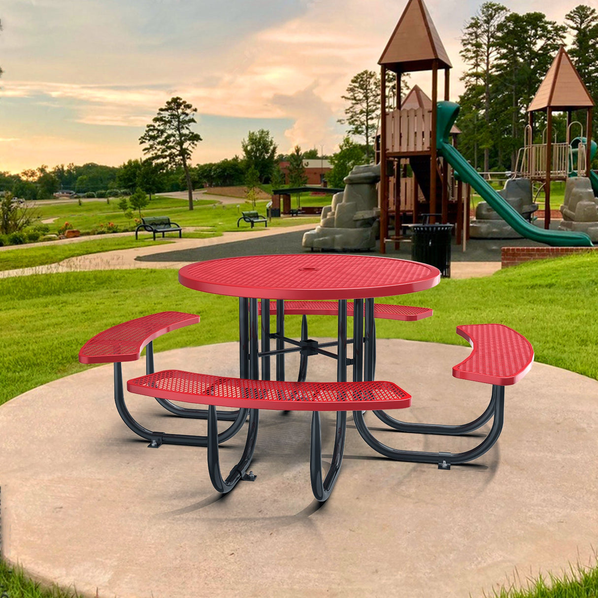 46" Round Heavy-Duty Coated-Steel Picnic Table with Umbrella Hole