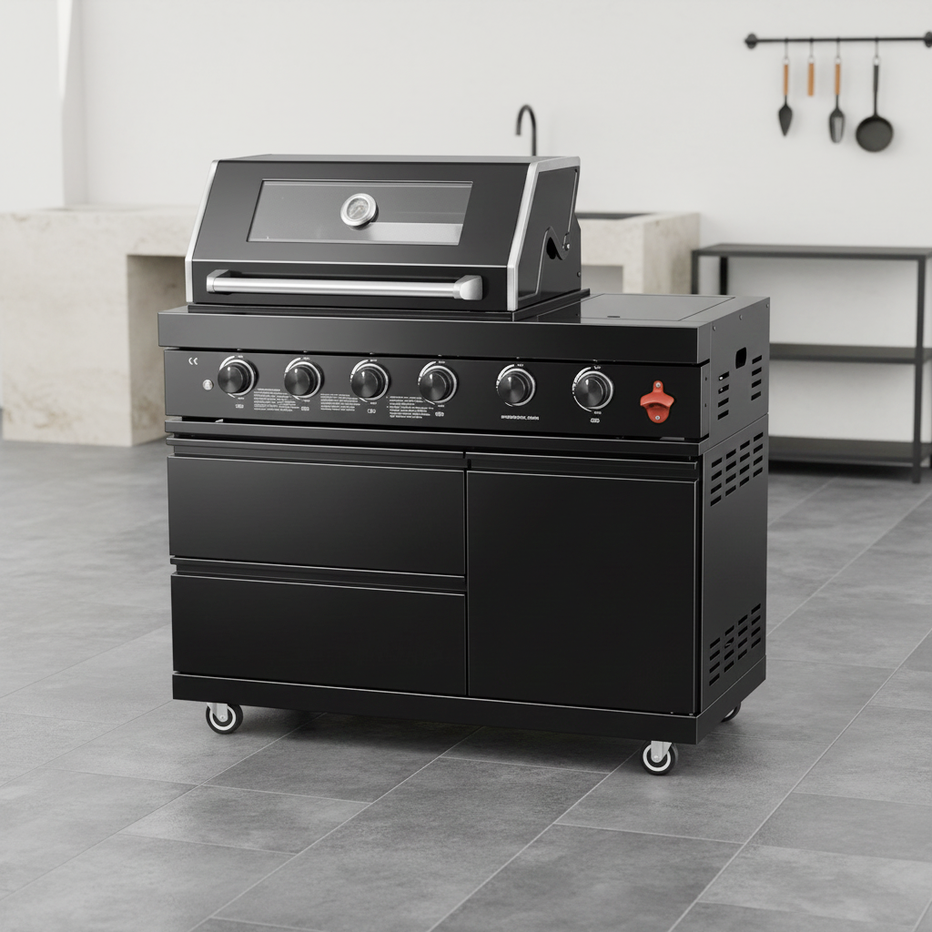 46" 4-Burner Outdoor Kitchen Grill with Side Burner – Black