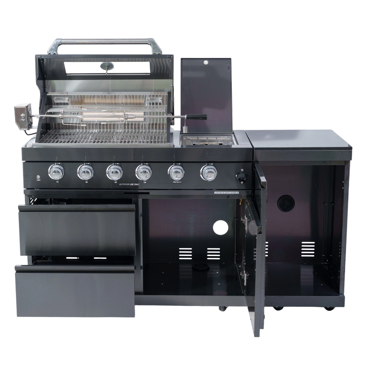 65" Propane Outdoor Kitchen with 4-Burner Grill, Side Burner & Rotisserie – Black