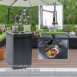 85" Natural Gas Outdoor Kitchen with 6-Burner Grill, Refrigerator, Rotisserie & Sink – Black
