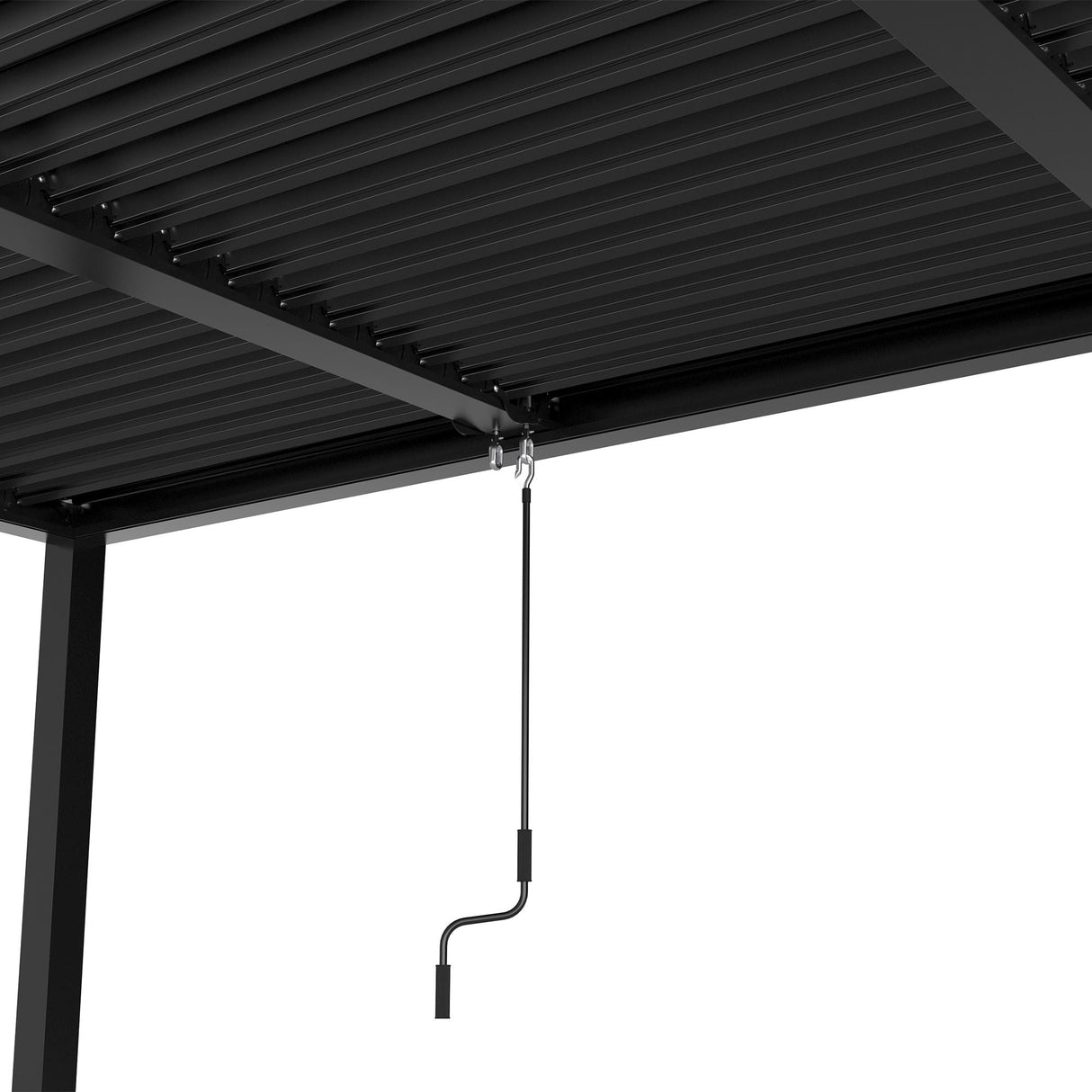 Adjustable Louvered Pergola with Hand Crank & Drainage System – Black