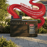 65" Outdoor Kitchen with 4-Burner Grill, Beverage Refrigerator & Marble Countertops – Black