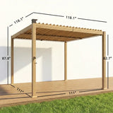 9.8' × 9.8' Metal Louvered Pergola with Solar LED Lighting – Brown