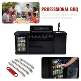 82" 85,000 BTU Outdoor Kitchen with 6-Burner Grill, Sink & Beverage Refrigerator – Black