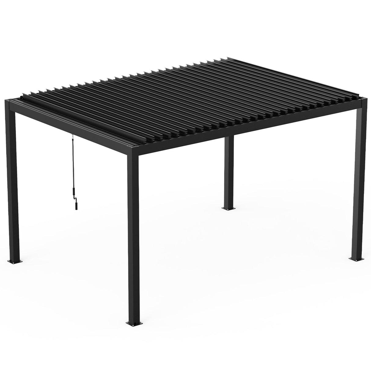 Adjustable Louvered Pergola with Hand Crank & Drainage System – Black